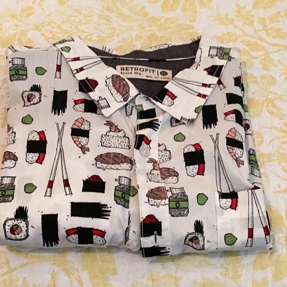 Retrofit White Patterned Men's Shirt Size XL